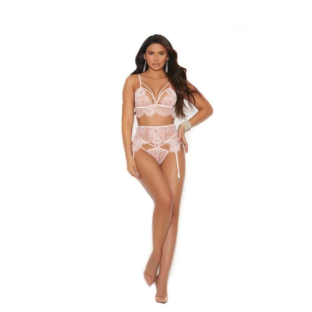 Eyelash lace bralette with strappy front detail, adjustable strap